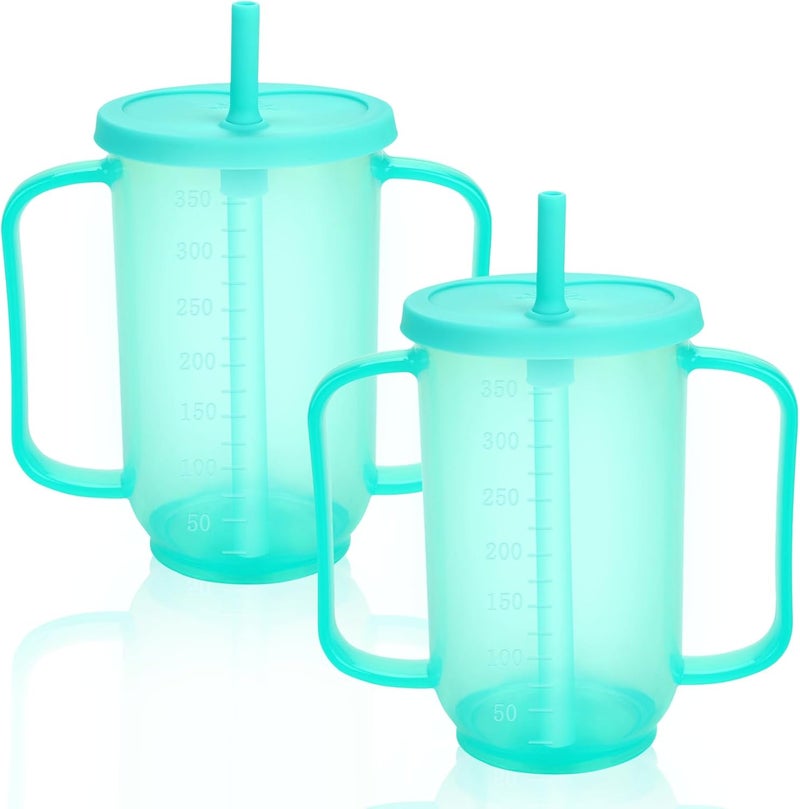 Ysglory Spill Proof Cups for Adults 12 Oz Plastic Elderly Sippy Cup with 2 Handles Straw and Lid Dysphagia Drinking Cups for Adults Hospital Disabled Patients (2) - Image 1